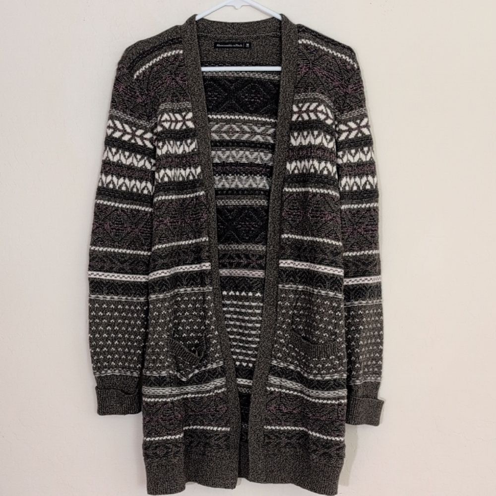 Abercrombie & Fitch Fair Isle Patterned Knit Tunic Sweater Open Cardigan -Size M